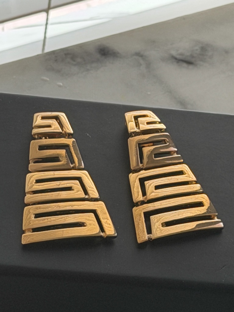 Gianni Versace Vintage 90's Greca Earrings With Coa